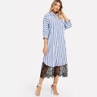 Shein Striped Single Breasted Contrast Lace Dress