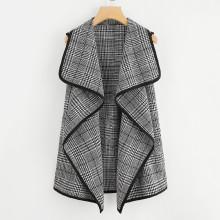 Shein Contrast Binding Wales Check Waterfall Coat