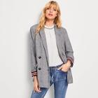 Shein Contrast Striped Tape Plaid Blazer