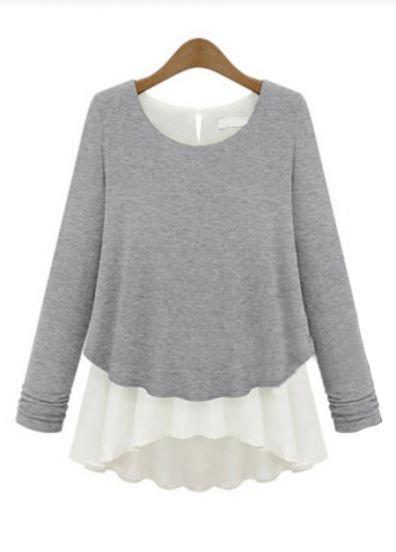 Shein Grey Long Sleeve Ruffles Chiffon Sweater