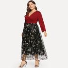 Shein Plus Floral Embroidered Mesh Overlay Dress