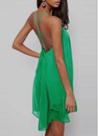 Rosewe Shiny Green Open Back Spaghetti Strap Dress For Lady