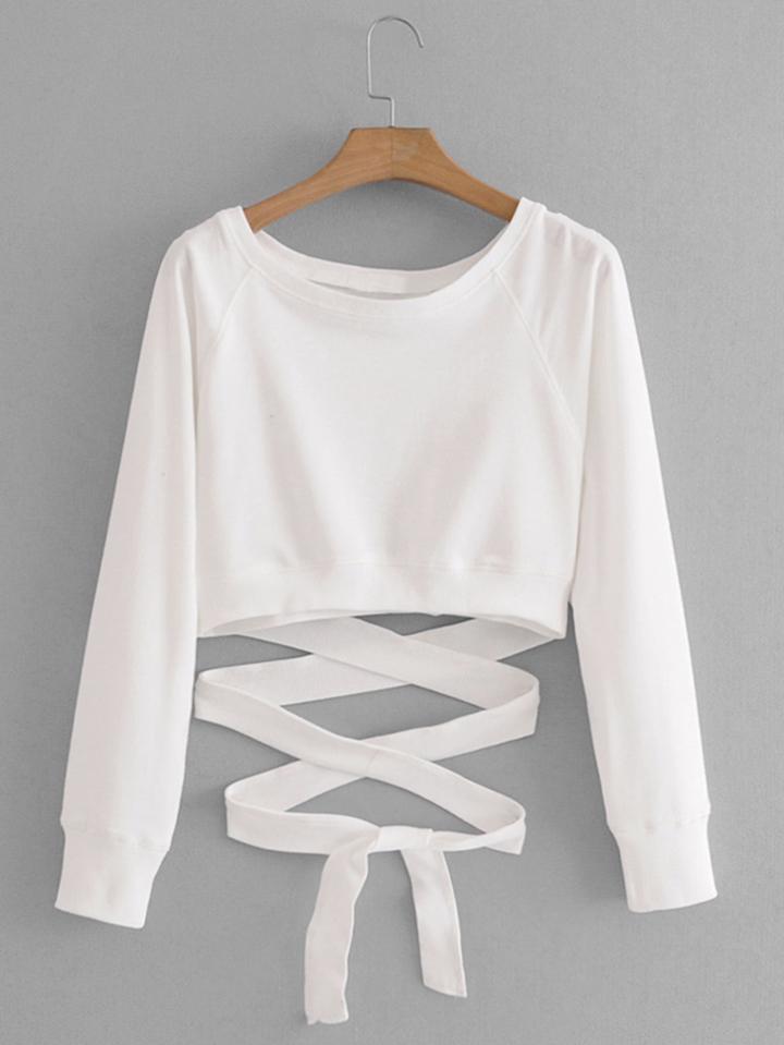 Shein Lace Up Crop Sweatshirt