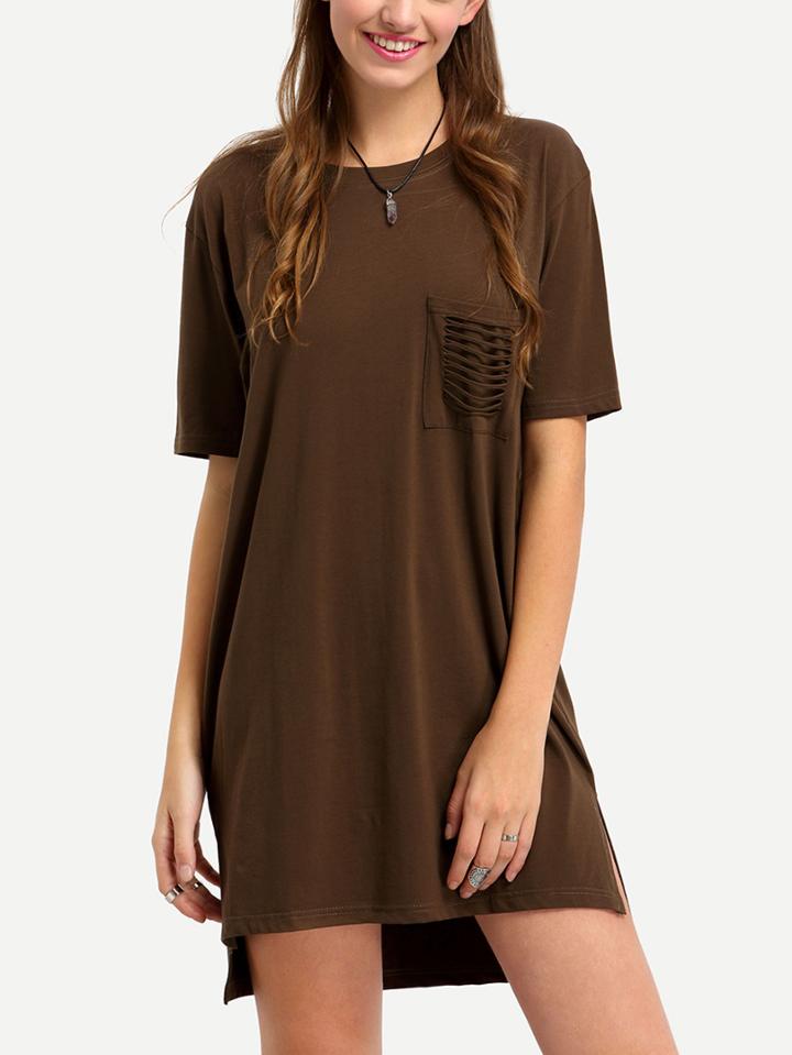 Shein Ripped Pocket High-low Loose Fit Dress