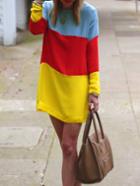 Shein Multicolor Round Neck Chiffon Colorblock Straight Dress