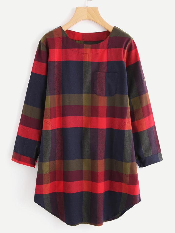 Shein Dolphin Hem Plaid Dress