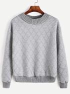 Shein Grey Diamond Pattern Ribbed Trim Sweatshirt