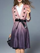 Shein Pink Lapel Tie-waist Pockets Gradient Coat
