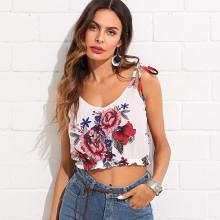 Shein Tie Strap Florals Crop Cami Top