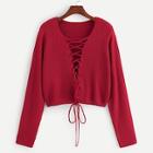 Shein Lace Up Solid Crop Sweater