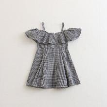 Shein Girls Flounce Cold Shoulder Gingham Dress