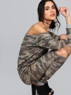 Shein Boat Neck Camouflage Jumpsuit Camouflage
