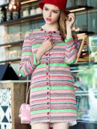 Shein Multicolor Round Neck Long Sleeve Print Coat