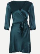 Shein Dark Green V Neck Wrap Tie  Pajamas Dress