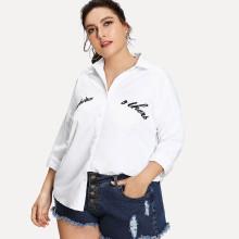 Shein Plus Drop Shoulder Letter Embroidered Shirt