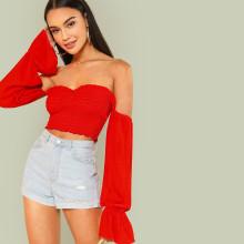 Shein Flounce Sleeve Frilled Sweetheart Bardot Top