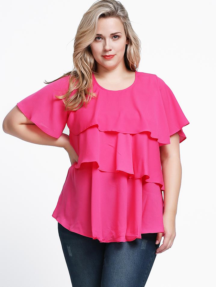 Shein Plus Size Layered Ruffled Top - Hot Pink