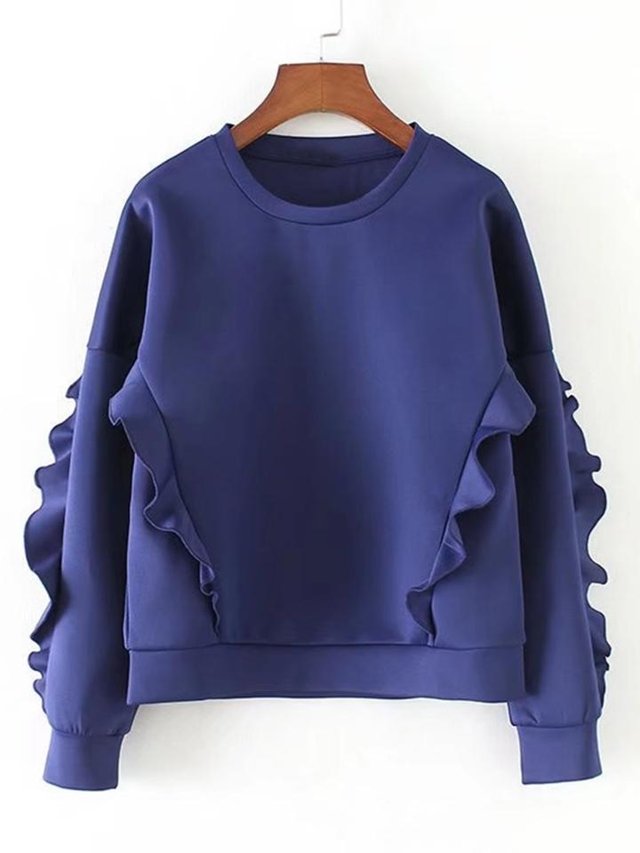 Shein Flounce Trim Drop Shoulder Sweatshirt
