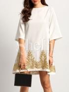 Shein White Half Sleeve Lace Embroidered Shift Dress