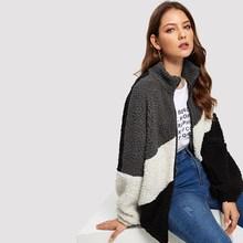 Shein Cut-and-sew Zip Front Teddy Jacket