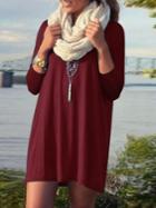 Shein Red Long Sleeve Straight Loose Dress