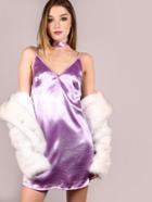 Shein Purple Crushed Velvet Cami Dress With Neck Tie