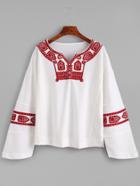 Shein White Drop Shoulder Embroidered Sweatshirt