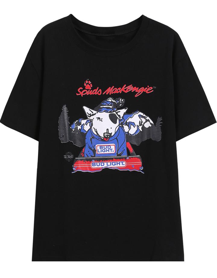 Shein Black Short Sleeve Cartoon Print T-shirt