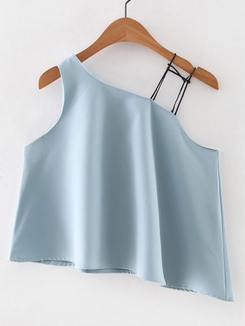 Shein Blue One Shoulder Asymmetric Top