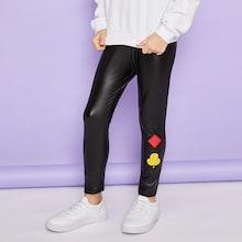 Shein Toddler Girls Embroidery Detail Pu Pants