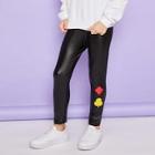 Shein Toddler Girls Embroidery Detail Pu Pants