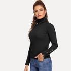 Shein Button Cuff Solid Tee