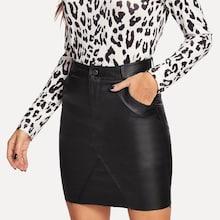 Shein Pocket Decoration Pu Skirt