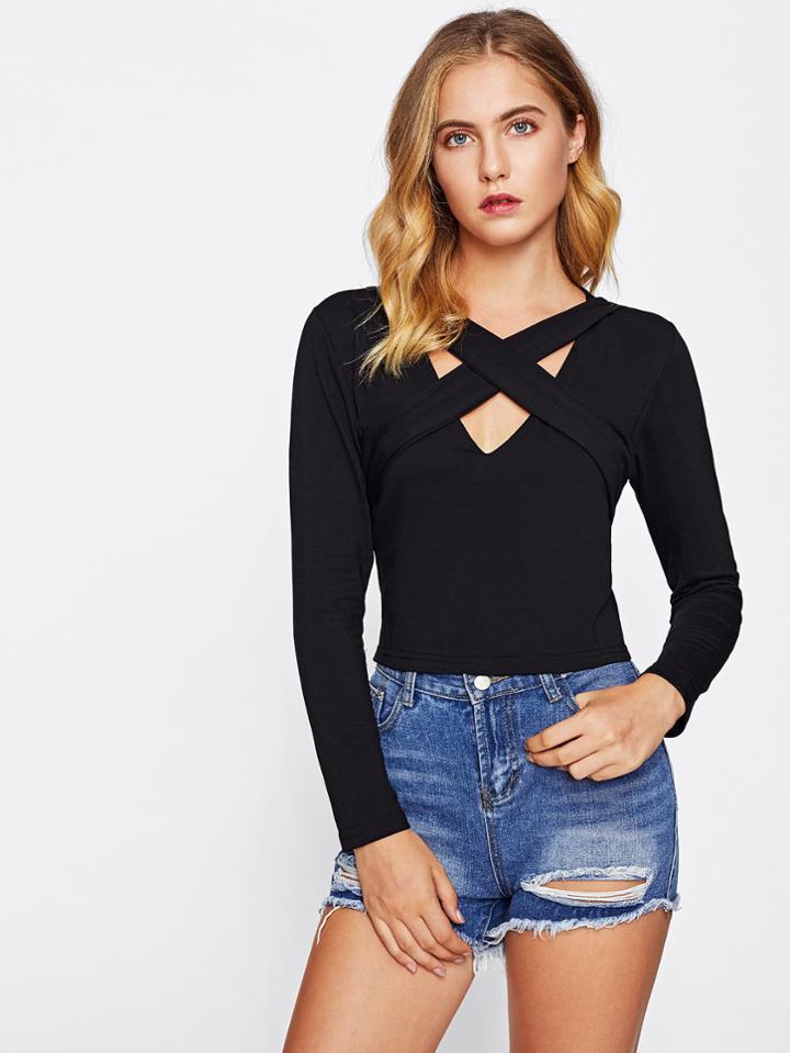 Shein V-neckline Criss Cross Crop Tshirt