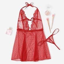 Shein Plus Lace Halter Dress Slips With Thong