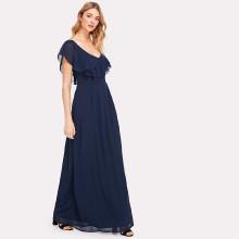 Shein Asymmetric Shoulder Layered Flounce Maxi Dress