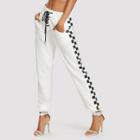 Shein Side Plaid Print Lace Up Front Pants