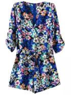 Shein Multicolor Tie-waist Bow Flower Print Romper