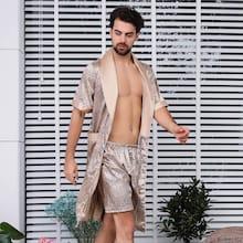 Shein Men Geo Print Shorts With Robe