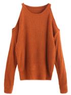 Shein Brown Open Shoulder Knit Sweater