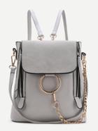 Shein Grey Ring Design Pu Backpack With Convertible Strap