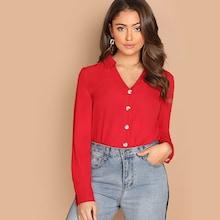 Shein V Cut Neck Solid Shirt