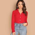 Shein V Cut Neck Solid Shirt