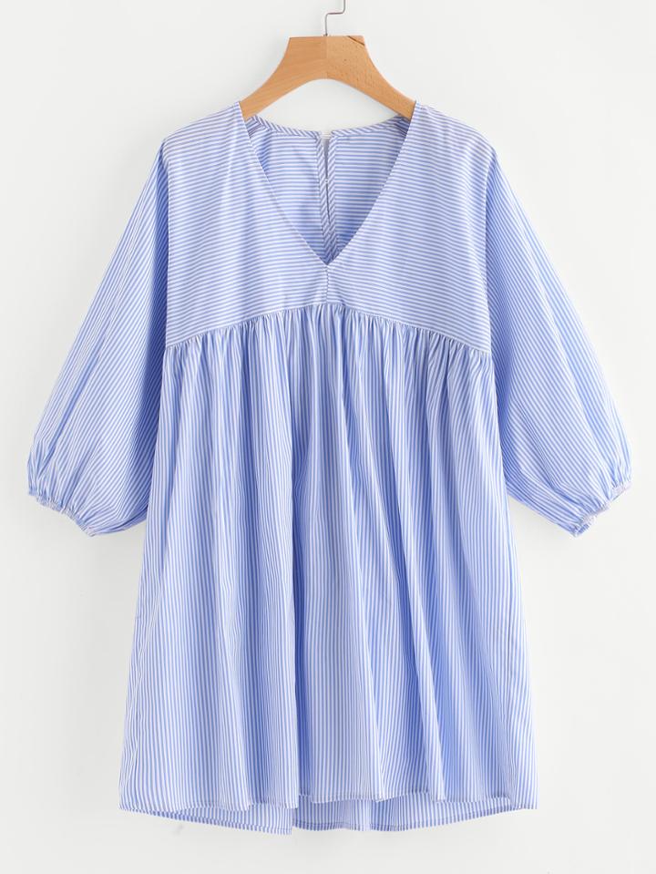 Shein Lantern Sleeve Mixed Stripe Smock Dress
