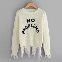Shein Letter Embroidered Raw Hem Jumper