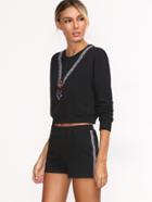 Shein Black Embroidered Tape Side Elastic Waist Shorts