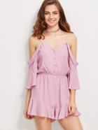 Shein Cold Shoulder Button Front Frill Romper