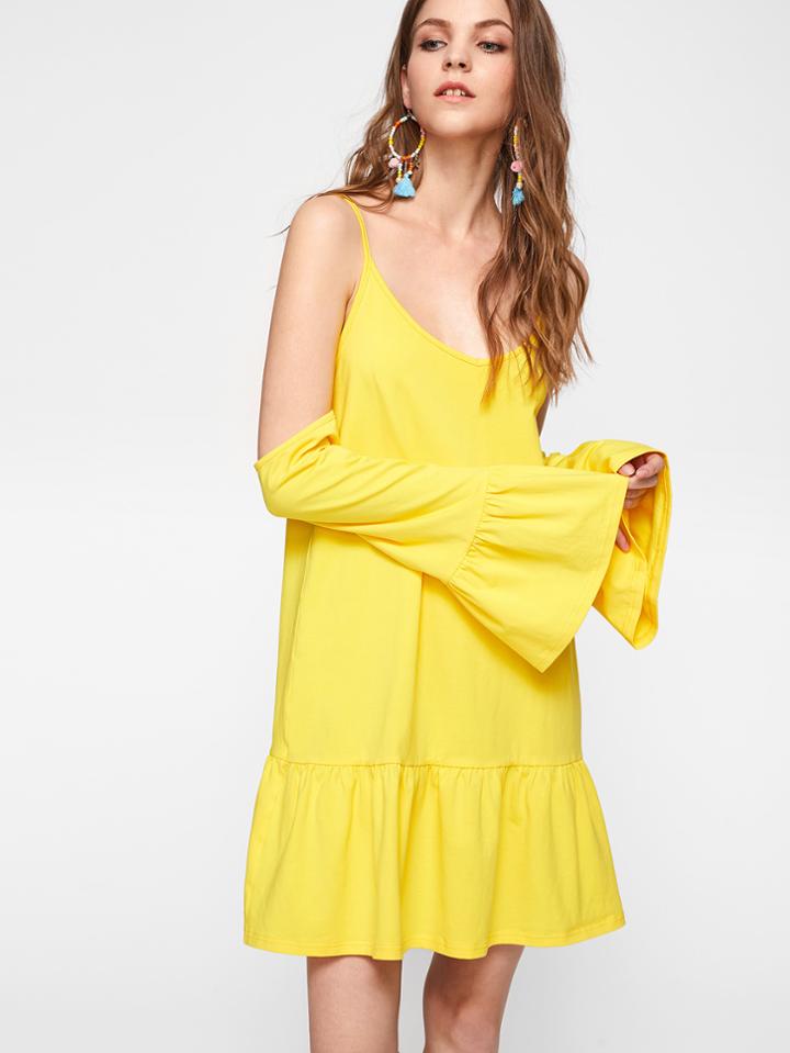 Shein Fluted Sleeve Tiered Hem Dress