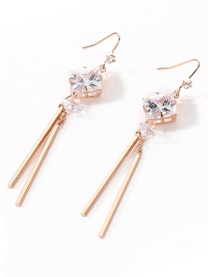 Shein Gold Rhinestone Double Bar Drop Earrings