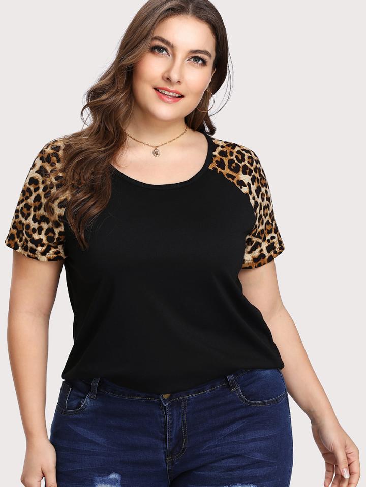 Shein Leopard Raglan Sleeve T-shirt